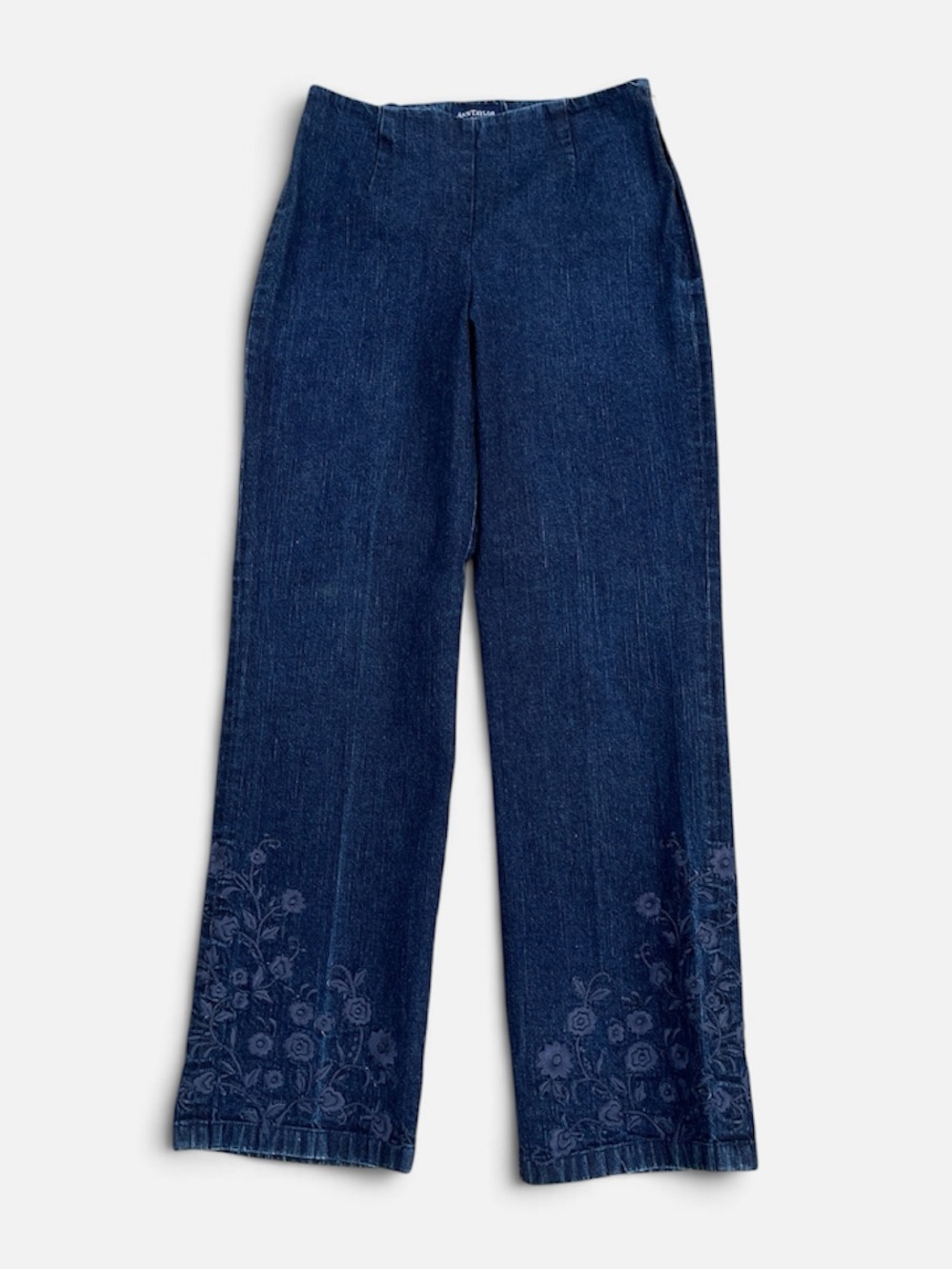 Ann Taylor Embroidered High Waist Straight Leg Denim Trouser Jean Size 4
